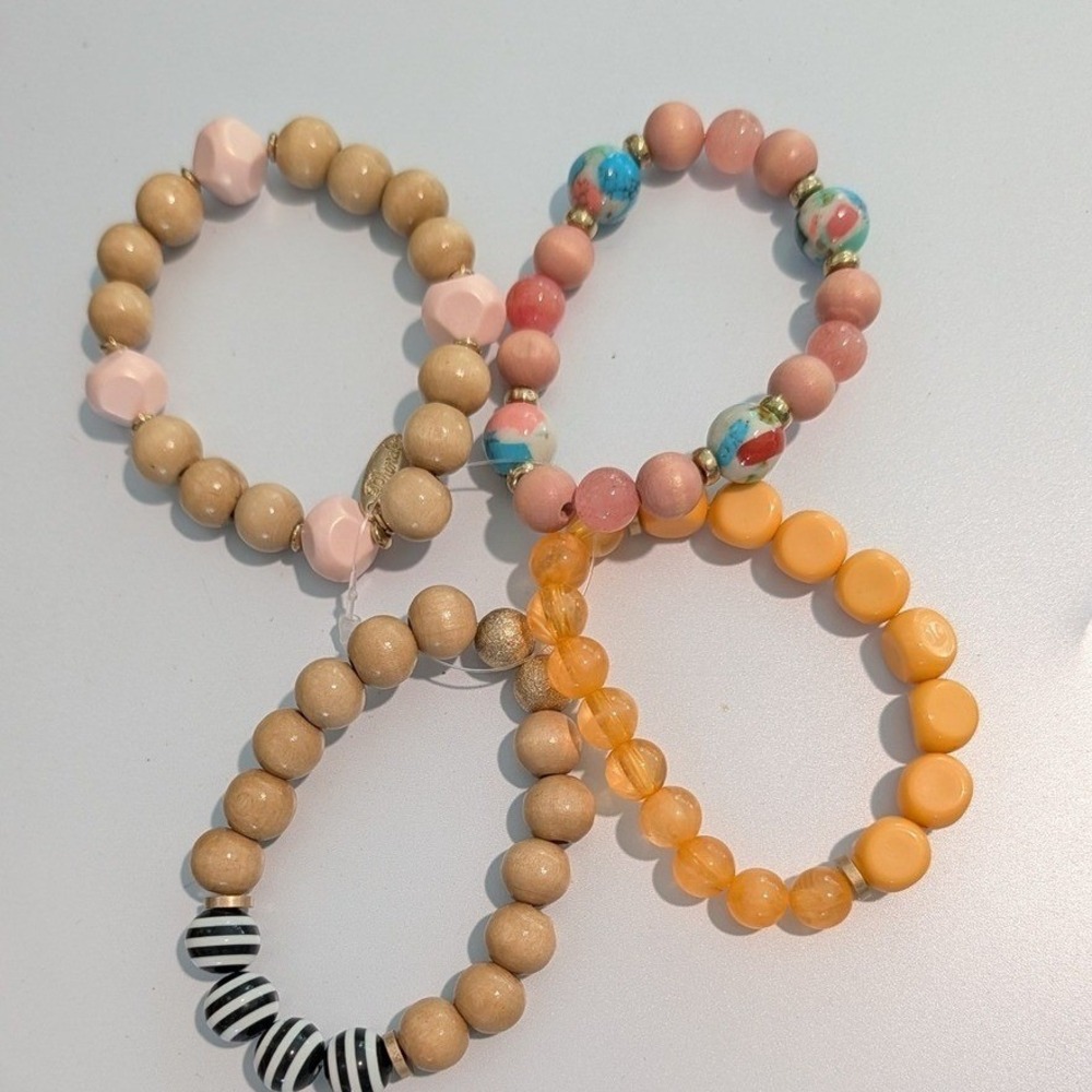 Plunder Design Beaded Bracelet Set Women OS Multicolor NWOT Boho Wood Stack